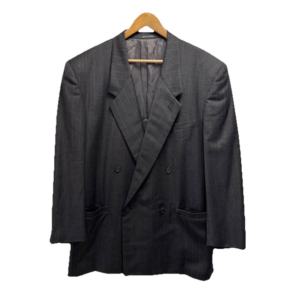 Versace Other - Gianni Versace Vtg 80s Men's Sz 50 Dark Gray Striped Double Breasted Wool Blazer